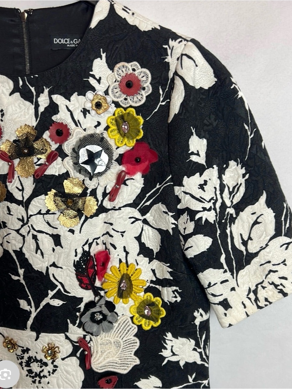 Dolce And Gabbana Floral Embroidered Shift Dress with Red and Yellow Accents - Picture 2 of 3